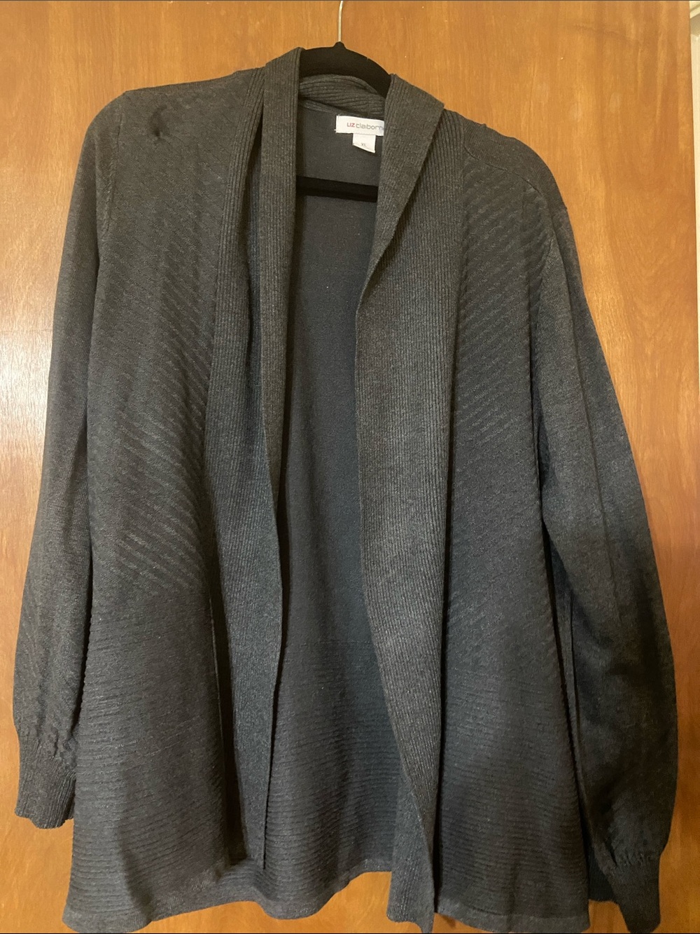 Liz Claiborne Charcoal Gray Open-Front Knit Cardigan